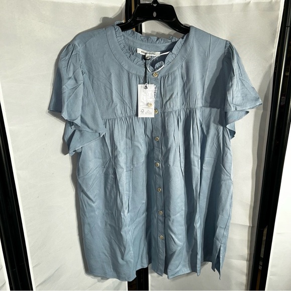 Rose & Olive Sky Blue Button-Down Blouse - Picture 1 of 7